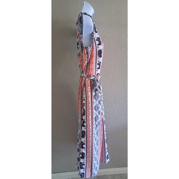 eShakti Wayward Fancies Dress Womens Sz 8 M Crepe Elephant Orange Sleeveless - Picture 6 of 13